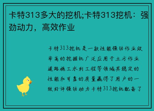 卡特313多大的挖机;卡特313挖机:强劲动力,高效作业